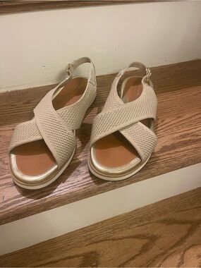 Cole Haan Gold Woven Crisscross Slingback Sandals